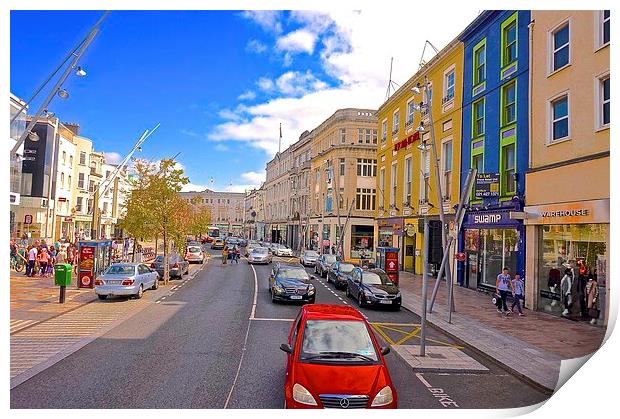  A high street in Cork City Ireland Print by Sue Bottomley