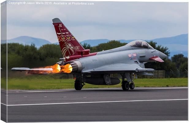 RAF Typhoon powering down the runway Canvas Print by Jason Wells