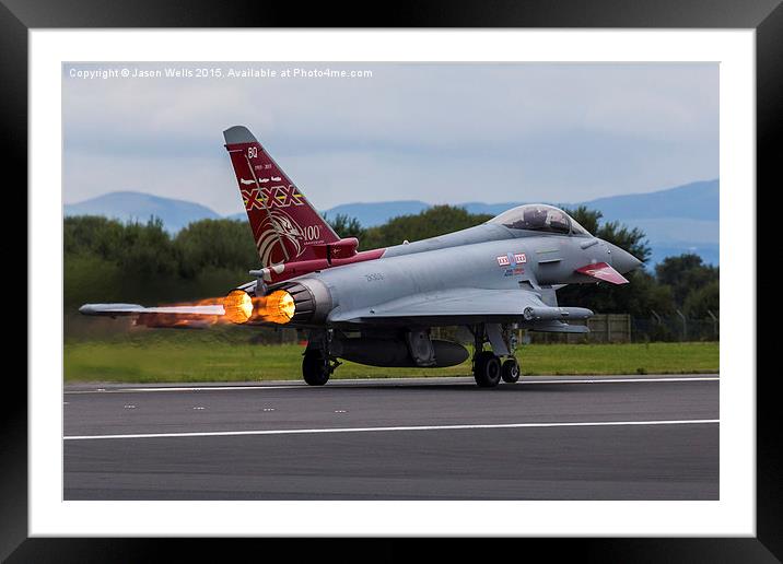 RAF Typhoon powering down the runway Framed Mounted Print by Jason Wells