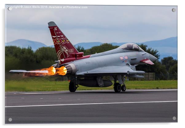 RAF Typhoon powering down the runway Acrylic by Jason Wells