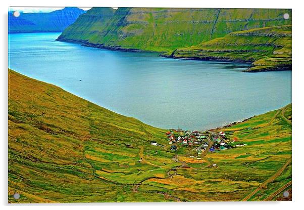  Mountains and small village in the Faroe Islands Acrylic by Sue Bottomley