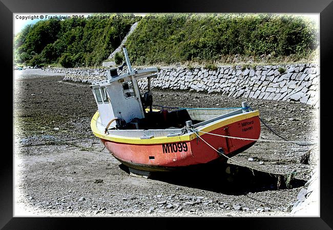  A boat lies in Solva Harbour, Wales, UK (Grunged  Framed Print by Frank Irwin