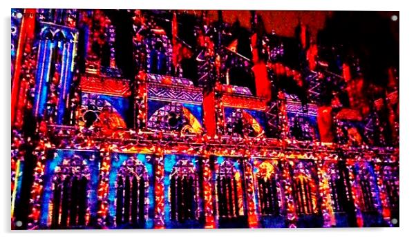 Light show at Strasbourg Cathedral  Acrylic by Carmel Fiorentini