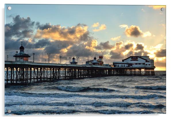 Sunset North Pier Blackpool  Acrylic by Gary Kenyon
