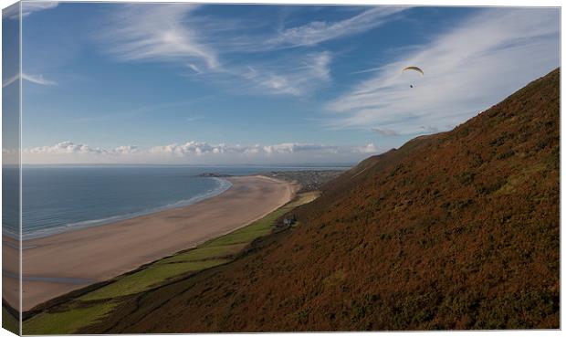  Paragliding at Rhossili Canvas Print by Leighton Collins