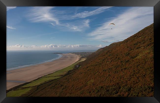  Paragliding at Rhossili Framed Print by Leighton Collins
