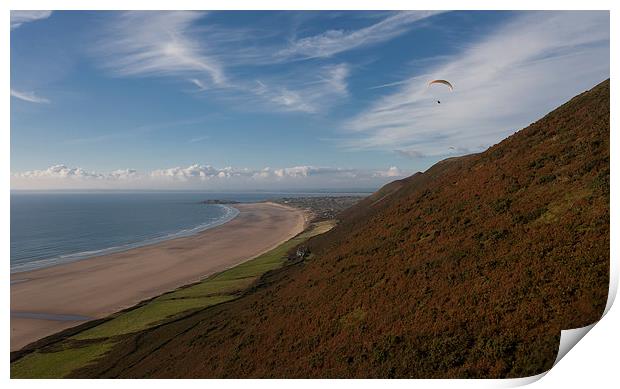  Paragliding at Rhossili Print by Leighton Collins