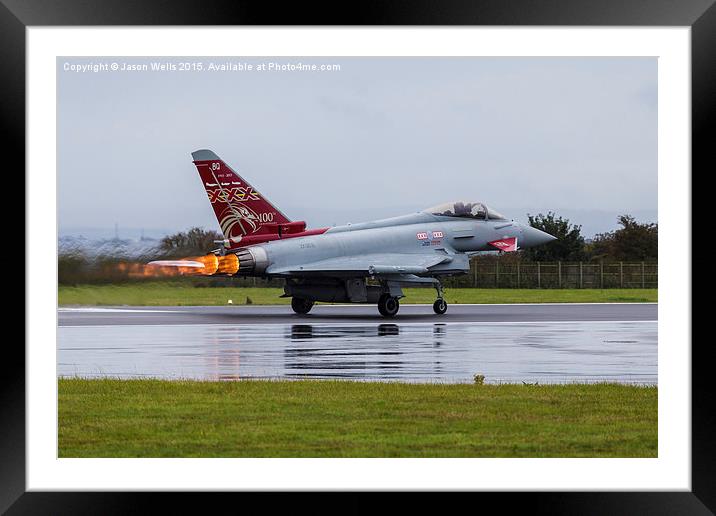 RAF Typhoon taking off in the rain Framed Mounted Print by Jason Wells