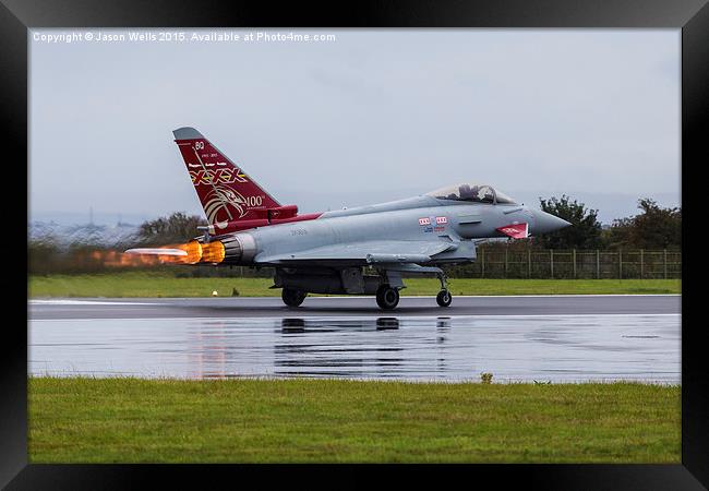RAF Typhoon taking off in the rain Framed Print by Jason Wells