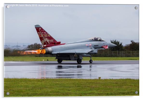 RAF Typhoon taking off in the rain Acrylic by Jason Wells