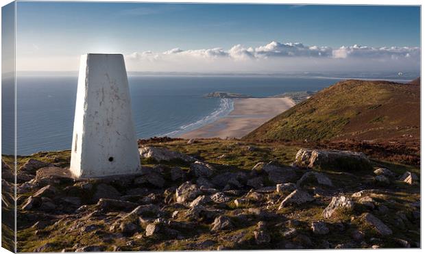  Trig Point on Rhossili Down Canvas Print by Leighton Collins