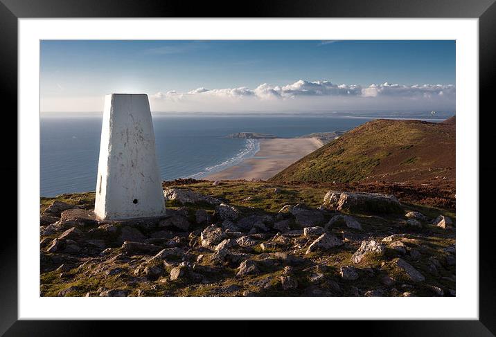  Trig Point on Rhossili Down Framed Mounted Print by Leighton Collins