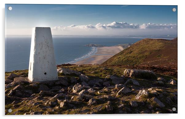  Trig Point on Rhossili Down Acrylic by Leighton Collins