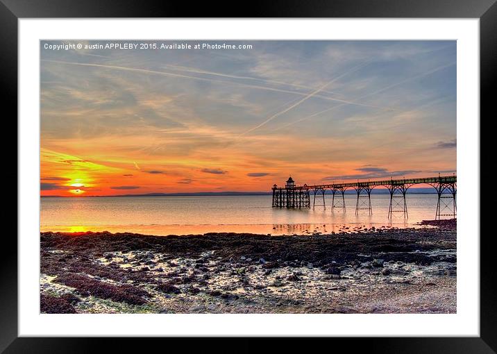  Clevedon Pier Beach At Sunset Framed Mounted Print by austin APPLEBY