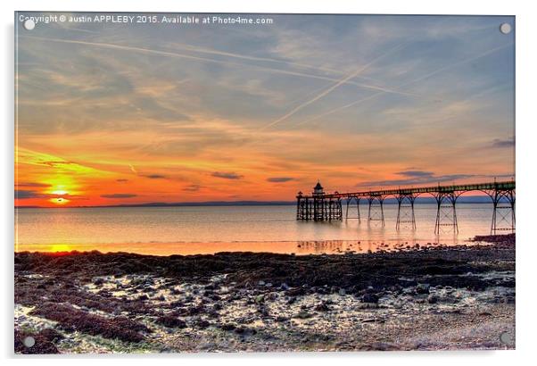  Clevedon Pier Beach At Sunset Acrylic by austin APPLEBY