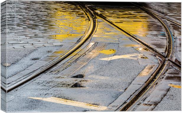 Manchester reflections of a commuter tram Canvas Print by Chris Warham