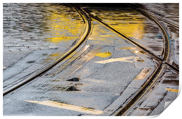 Manchester reflections of a commuter tram Print by Chris Warham
