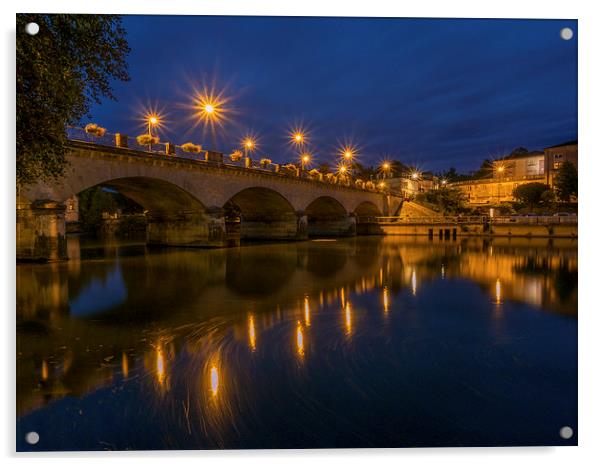 Cognac Bridge by Night, Cognac, France Acrylic by Mark Llewellyn