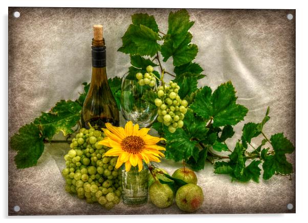  vino and flowers x Acrylic by sue davies