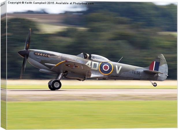  Spitfire TE311 landing - colour version. Canvas Print by Keith Campbell