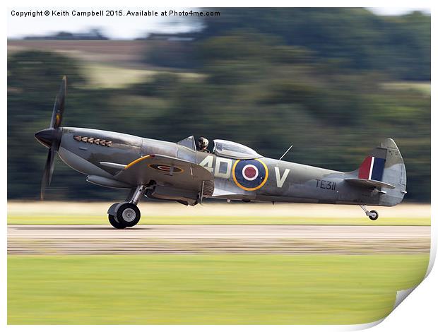  Spitfire TE311 landing - colour version. Print by Keith Campbell