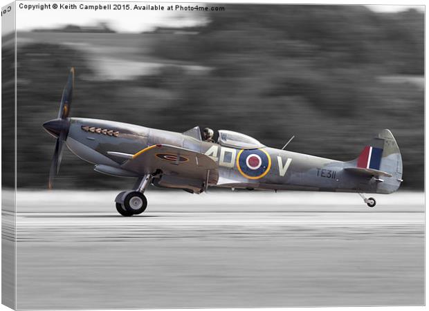  Spitfire TE311 landing - isolated version. Canvas Print by Keith Campbell