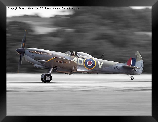  Spitfire TE311 landing - isolated version. Framed Print by Keith Campbell