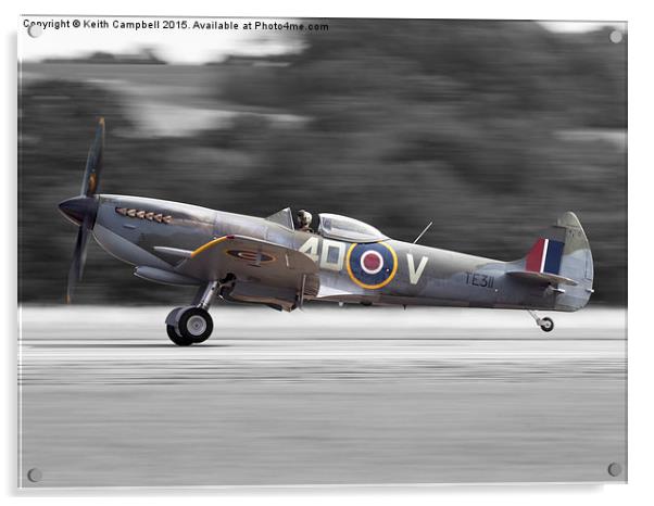 Spitfire TE311 landing - isolated version. Acrylic by Keith Campbell