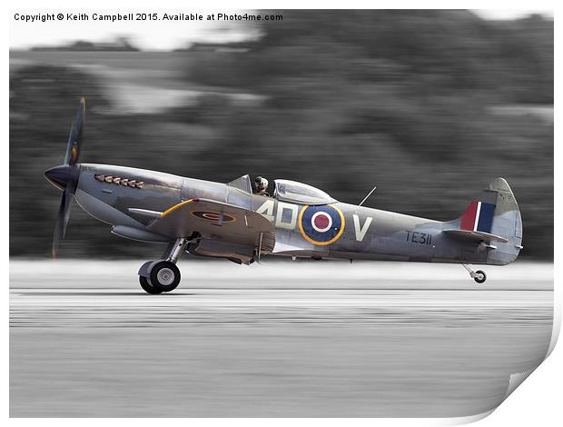  Spitfire TE311 landing - isolated version. Print by Keith Campbell