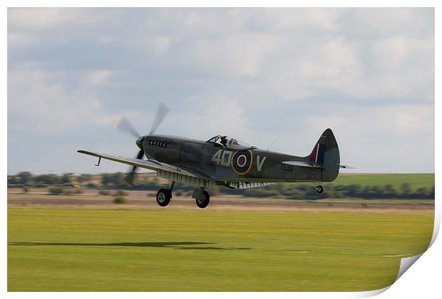 Spitfire TE311Grass Landing Print by J Biggadike