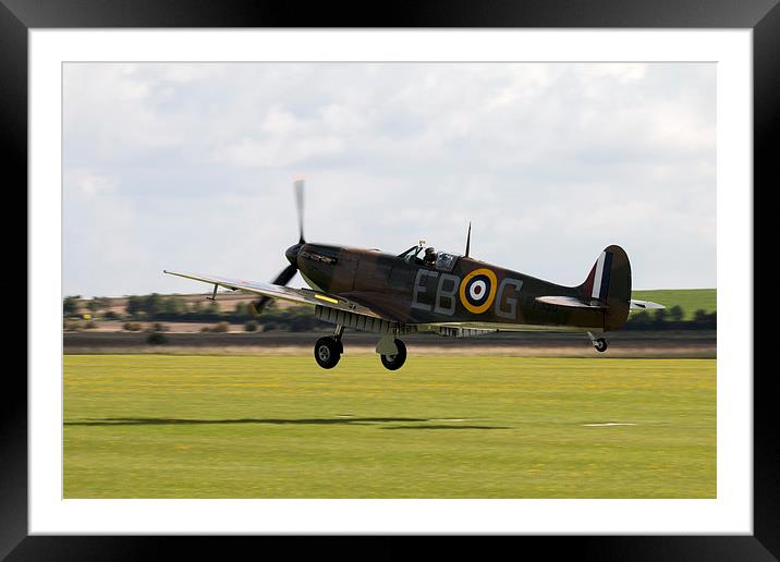 Spitfire P7350 Grass Landing Framed Mounted Print by J Biggadike