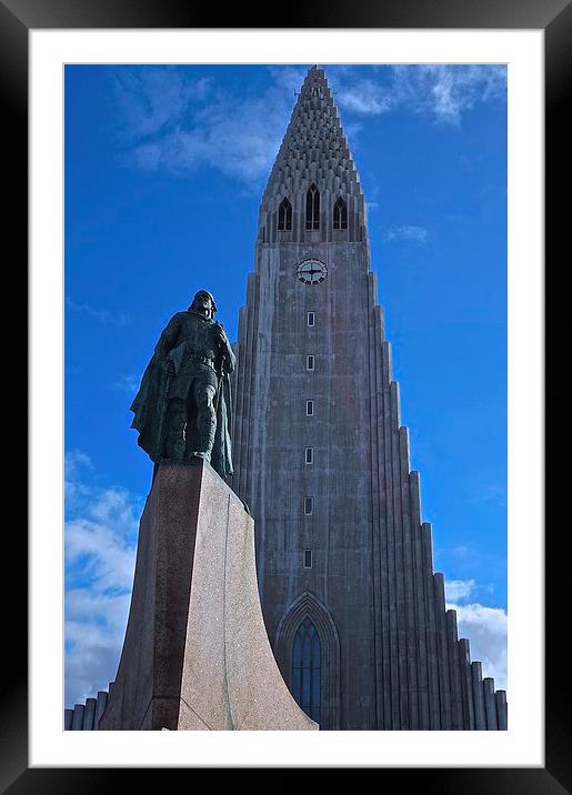  Hallgrimskirkja Parish Church and Statue Iceland  Framed Mounted Print by Sue Bottomley