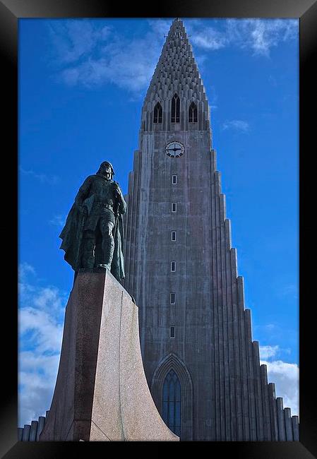  Hallgrimskirkja Parish Church and Statue Iceland  Framed Print by Sue Bottomley