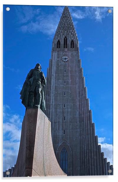  Hallgrimskirkja Parish Church and Statue Iceland  Acrylic by Sue Bottomley