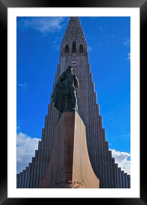  Hallgrimskirkja Parish Church and Statue Iceland Framed Mounted Print by Sue Bottomley