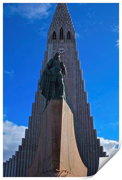  Hallgrimskirkja Parish Church and Statue Iceland Print by Sue Bottomley