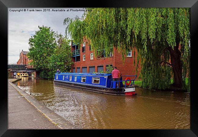  Narrow boat motoring through Chester Framed Print by Frank Irwin