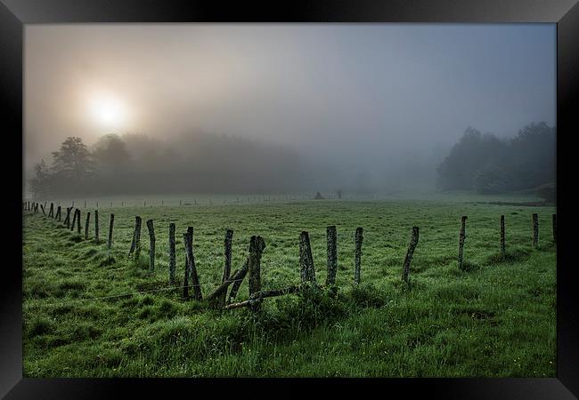  misty sunrise meadow Framed Print by Eric Fouwels