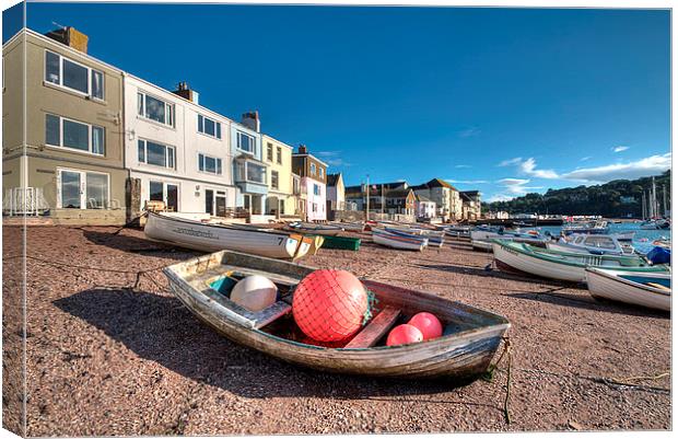  Boat and Buoys on Teignmouth Back Beach Canvas Print by Rosie Spooner