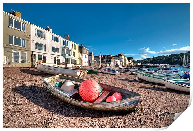  Boat and Buoys on Teignmouth Back Beach Print by Rosie Spooner