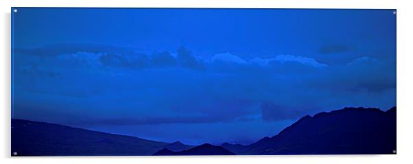  Blue skies over Silhouetted Mountains in Iceland Acrylic by Sue Bottomley