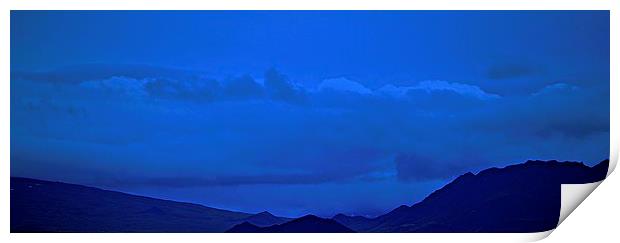  Blue skies over Silhouetted Mountains in Iceland Print by Sue Bottomley
