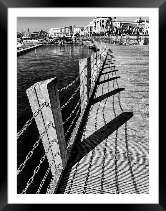  Cardiff Bay shadows on the boardwalk Framed Mounted Print by Andrew Richards