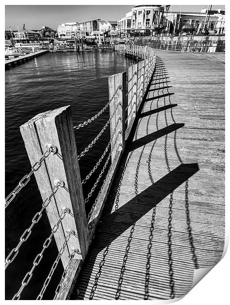  Cardiff Bay shadows on the boardwalk Print by Andrew Richards