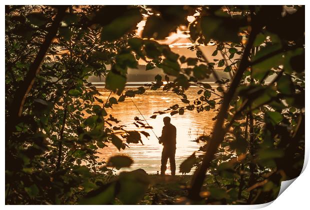 Fishing at sunset Print by Svetlana Korneliuk