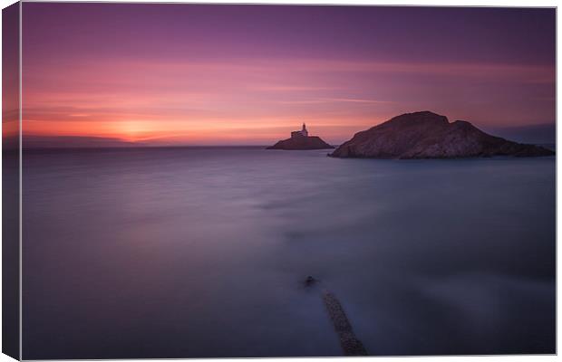  Daybreak at Mumbles lighthouse Canvas Print by Leighton Collins