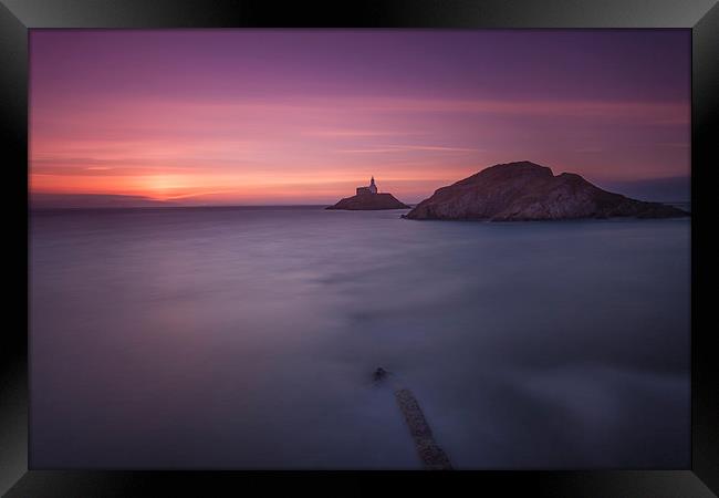  Daybreak at Mumbles lighthouse Framed Print by Leighton Collins