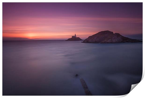  Daybreak at Mumbles lighthouse Print by Leighton Collins