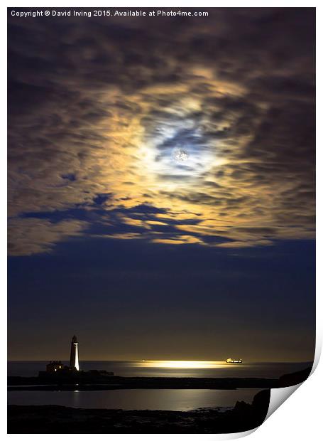 Moonrise over St Marys Island Print by David Irving
