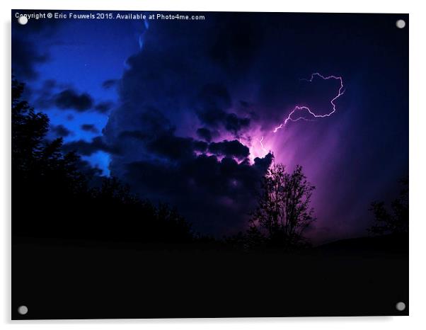 purple lightning between clouds Acrylic by Eric Fouwels